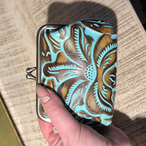 Patricia Nash Borse Tooled Leather Coin Purse in Burnished Turquoise - Picture 10 of 11